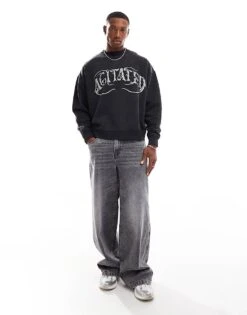 Pull&Bear Gothic Printed Sweatshirt In Washed Charcoal For Men Grey 10 Pull&Bear Gothic Printed Sweatshirt In Washed Charcoal For Men Grey -Pull&Bear Sales 207559908 4