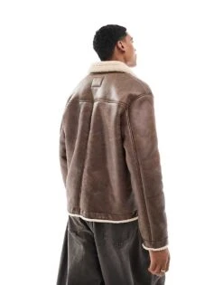 Pull&Bear Faux Leather Shearling Lined Jacket In Brown For Men -Pull&Bear Sales 207559950 3