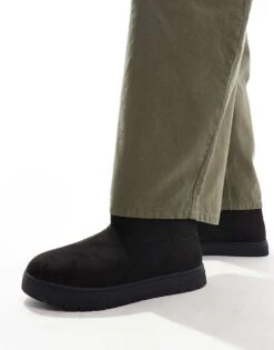 Pull&Bear Fur Lined Faux Suede Boot In Black For Men