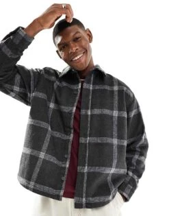 Pull&Bear Flannel Check Shirt In Black For Men