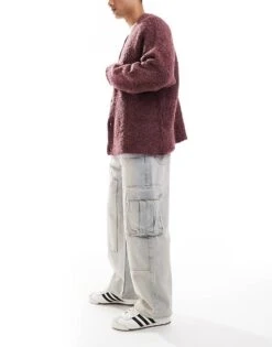 Pull&Bear Heavy Washed Wide Leg Cargo Jeans In Light Blue For Men -Pull&Bear Sales 207631053 3