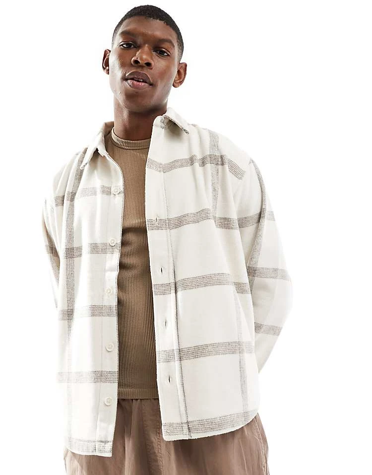 Pull&Bear Flannel Check Shirt In White For Men 7 Pull&Bear Flannel Check Shirt In White For Men - Image 5