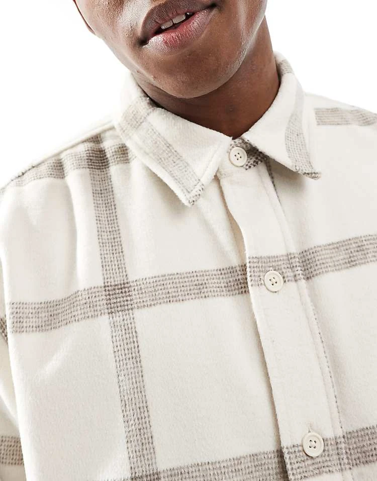 Pull&Bear Flannel Check Shirt In White For Men 5 Pull&Bear Flannel Check Shirt In White For Men - Image 3