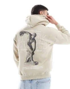 Pull&Bear Front Graphic Printed Hoodie In Stone For Men Neutral -Pull&Bear Sales 207631082 1 neutral 1