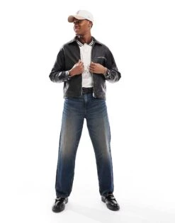 Pull&Bear Faux Leather Washed Jacket In Black For Men -Pull&Bear Sales 207631100 3