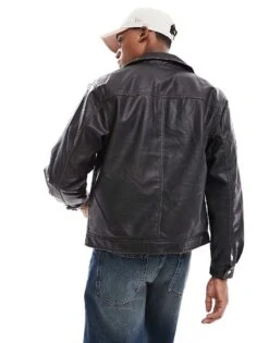 Pull&Bear Faux Leather Washed Jacket In Black For Men -Pull&Bear Sales 207631100 4