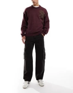 Pull&Bear Wide Leg Cargo Jeans In Dark Washed Brown For Men -Pull&Bear Sales 207631121 1 brown 1