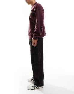 Pull&Bear Wide Leg Cargo Jeans In Dark Washed Brown For Men -Pull&Bear Sales 207631121 2