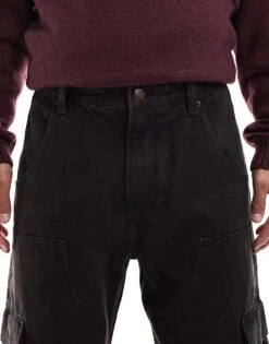 Pull&Bear Wide Leg Cargo Jeans In Dark Washed Brown For Men -Pull&Bear Sales 207631121 5
