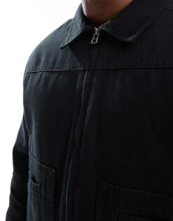 Pull&Bear Boxy Fit Zip Through Jacket In Black For Men -Pull&Bear Sales 207631133 3