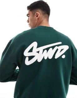 Pull&Bear STWD Sweatshirt In Bottle Green For Men
