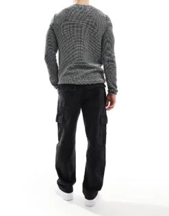 Pull&Bear Straight Fit Contrast Stitch Cargo Jeans In Black For Men -Pull&Bear Sales 207631173 3