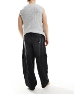 Pull&Bear Super Baggy Fit Cargo Jeans In Washed Black For Men 10 Pull&Bear Super Baggy Fit Cargo Jeans In Washed Black For Men -Pull&Bear Sales 207631184 3