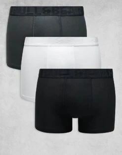 Pull&Bear 3 Pack Boxers Contrast Waistband In White, Grey And Black For Men