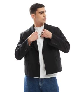Pull&Bear Boxy Relaxed Tailored Blazer In Black For Men