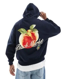 Pull&Bear STWD Peach Hoodie In Navy For Men -Pull&Bear Sales 207871958 1 navy 1