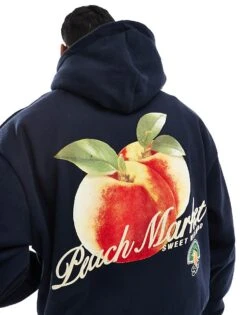 Pull&Bear STWD Peach Hoodie In Navy For Men -Pull&Bear Sales 207871958 3