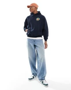 Pull&Bear STWD Peach Hoodie In Navy For Men -Pull&Bear Sales 207871958 4