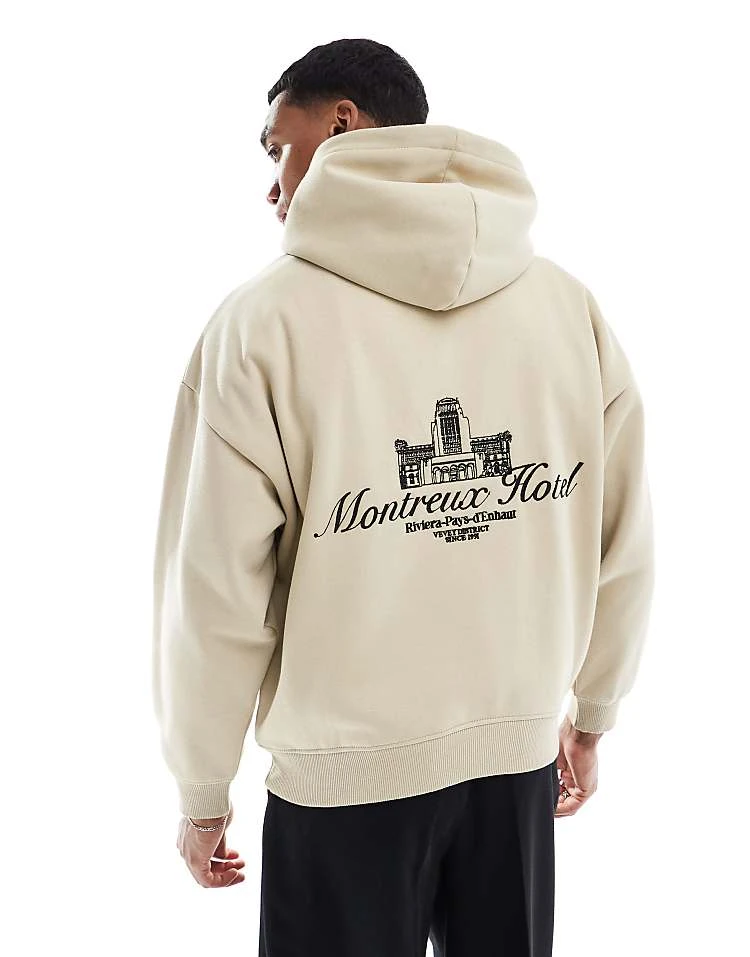 Pull&Bear Montreux Back Printed Hoodie In Beige For Men Neutral 4 Pull&Bear Montreux Back Printed Hoodie In Beige For Men Neutral - Image 2