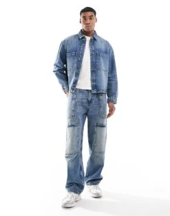 Pull&Bear Wide Leg Washed Co-ord Jeans In Mid Blue For Men -Pull&Bear Sales 207956416 1 blue 1