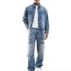 Pull&Bear Wide Leg Washed Co-ord Jeans In Mid Blue For Men -Pull&Bear Sales 207956416 1 blue