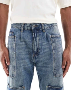 Pull&Bear Wide Leg Washed Co-ord Jeans In Mid Blue For Men -Pull&Bear Sales 207956416 5