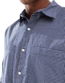 Pull&Bear Checked Long Sleeve Shirt In Blue For Men -Pull&Bear Sales 208004834 3