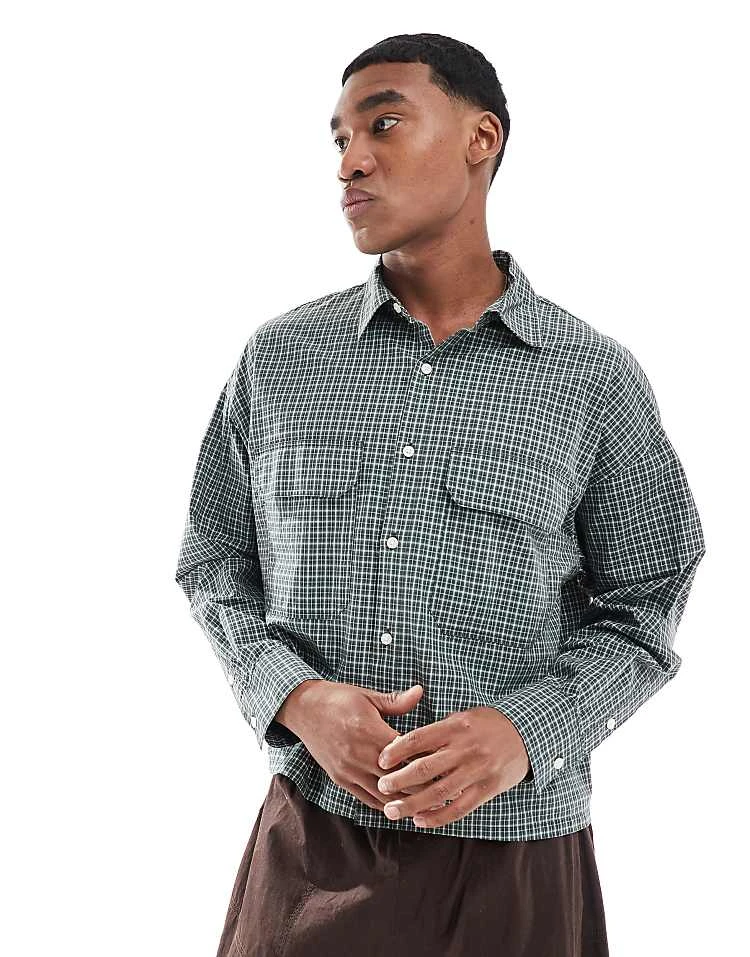 Pull&Bear Checked Long Sleeve Shirt In Green For Men 3 Pull&Bear Checked Long Sleeve Shirt In Green For Men