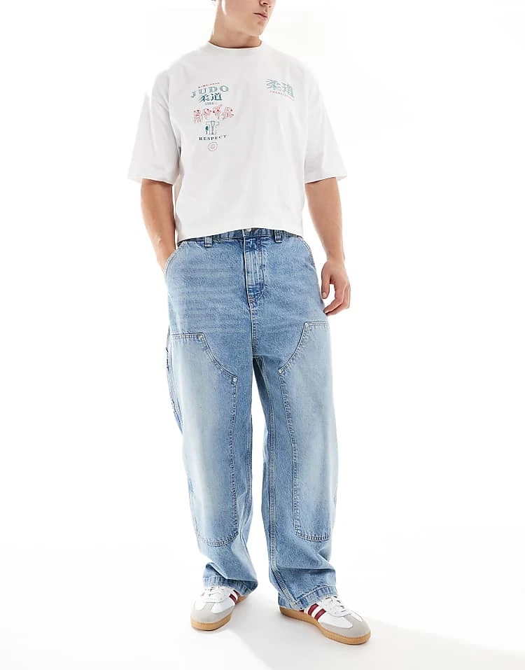 Pull&Bear Baggy Front Pocket Detail Jeans In Washed Blue For Men 8 Pull&Bear Baggy Front Pocket Detail Jeans In Washed Blue For Men - Image 6