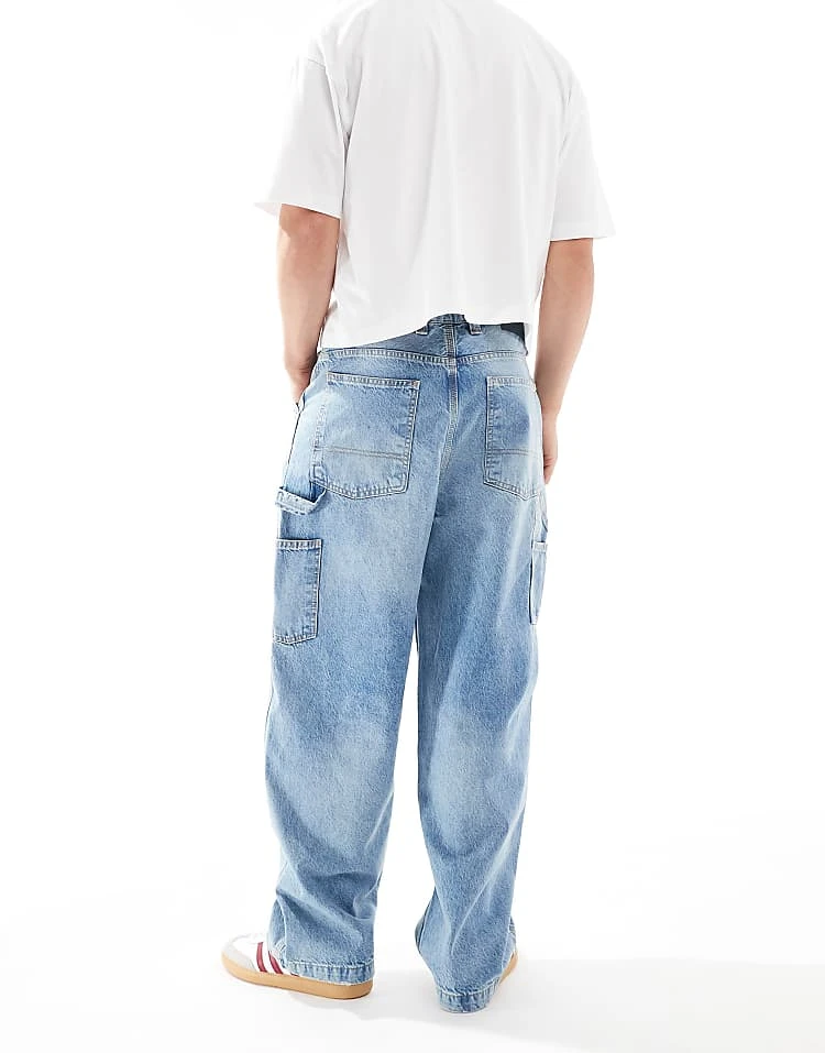 Pull&Bear Baggy Front Pocket Detail Jeans In Washed Blue For Men 4 Pull&Bear Baggy Front Pocket Detail Jeans In Washed Blue For Men - Image 2