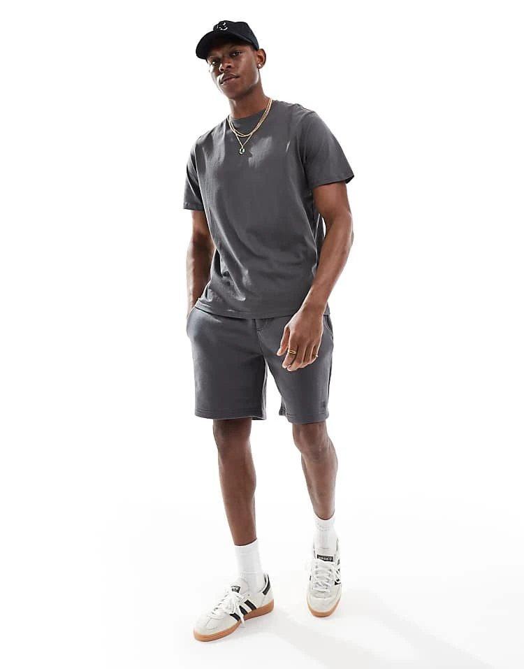 Pull&Bear Lounge T-shirt And Short Set In Dark Grey For Men 5 Pull&Bear Lounge T-shirt And Short Set In Dark Grey For Men - Image 3