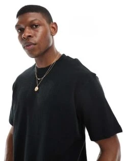Pull&Bear Textured Ottoman T-shirt In Black For Men -Pull&Bear Sales 208008170 1 black 1
