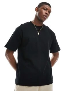 Pull&Bear Textured Ottoman T-shirt In Black For Men -Pull&Bear Sales 208008170 3