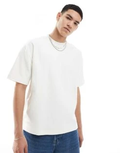 Pull&Bear Textured Ottoman T-shirt In White For Men