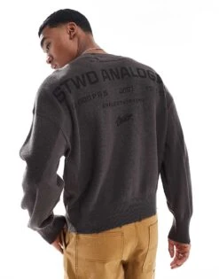 Pull&Bear STWD Knitted Jumper In Charcoal For Men