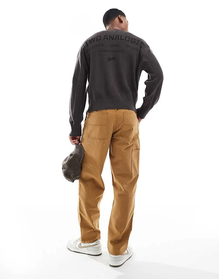 Pull&Bear STWD Knitted Jumper In Charcoal For Men 4 Pull&Bear STWD Knitted Jumper In Charcoal For Men - Image 2