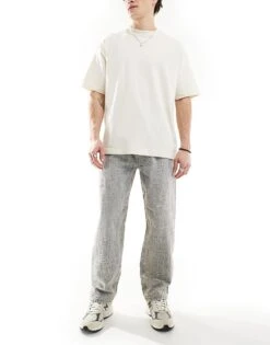 Pull&Bear Baggy Fit Jacquard Jean In Washed Blue For Men