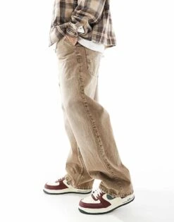 Pull&Bear Skater Fit Jean In Heavy Washed Brown For Men -Pull&Bear Sales 208034556 2