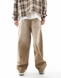 Pull&Bear Skater Fit Jean In Heavy Washed Brown For Men -Pull&Bear Sales 208034556 3