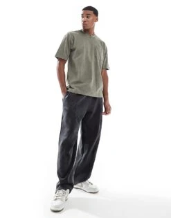 Pull&Bear Washed Wide Leg Joggers In Charcoal For Men Grey