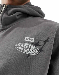 Pull&Bear Zip Through STWD Hoodie In Charcoal For Men Grey -Pull&Bear Sales 208046056 4