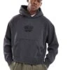 Pull&Bear STWD Hoodie In Washed Charcoal Grey For Men