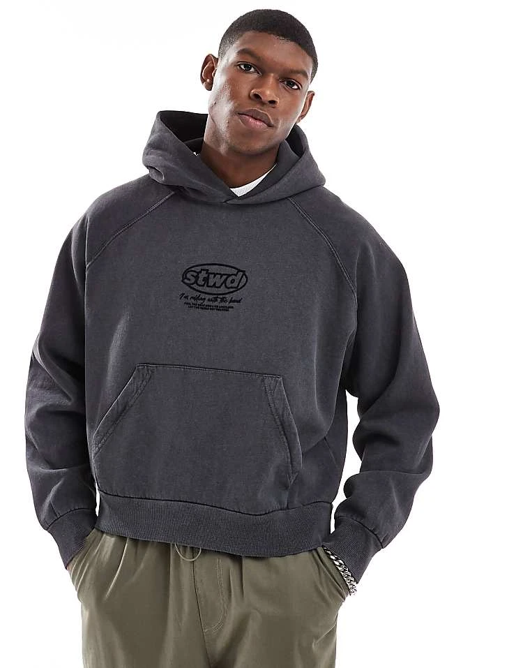 Pull&Bear STWD Hoodie In Washed Charcoal Grey For Men 3 Pull&Bear STWD Hoodie In Washed Charcoal Grey For Men