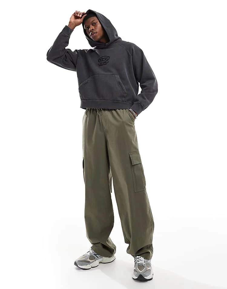 Pull&Bear STWD Hoodie In Washed Charcoal Grey For Men 4 Pull&Bear STWD Hoodie In Washed Charcoal Grey For Men - Image 2