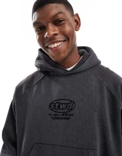 Pull&Bear STWD Hoodie In Washed Charcoal Grey For Men 9 Pull&Bear STWD Hoodie In Washed Charcoal Grey For Men -Pull&Bear Sales 208046057 3