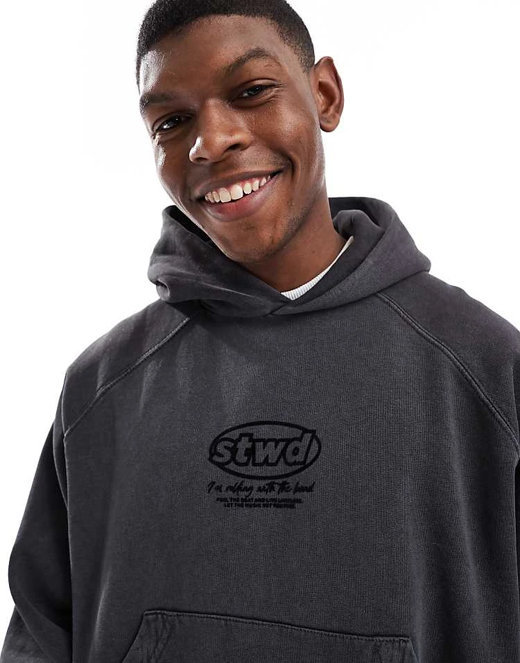Pull&Bear STWD Hoodie In Washed Charcoal Grey For Men 5 Pull&Bear STWD Hoodie In Washed Charcoal Grey For Men - Image 3