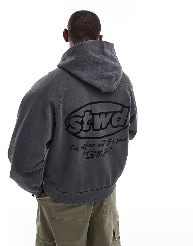 Pull&Bear STWD Hoodie In Washed Charcoal Grey For Men 6 Pull&Bear STWD Hoodie In Washed Charcoal Grey For Men - Image 4