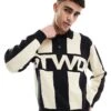 Pull&Bear Knitted Stripe STWD Polo In Black For Men