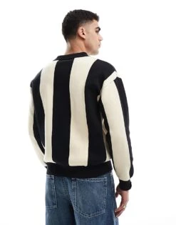 Pull&Bear Knitted Stripe STWD Polo In Black For Men -Pull&Bear Sales 208046077 4