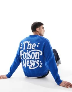 Pull&Bear Knitted Back Graphic Cardigan In Blue For Men 11 Pull&Bear Knitted Back Graphic Cardigan In Blue For Men -Pull&Bear Sales 208046091 1 blue 1